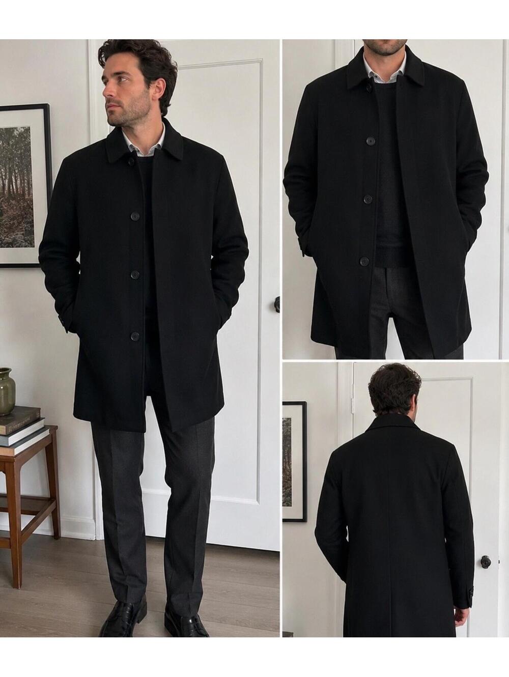Saks Fifth Ave Loro Piana Storm System Wool Coat Black Minimalist Topcoat S